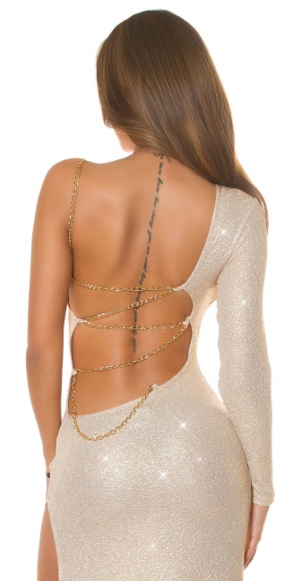 Glitter maxi jurk met chain details goud